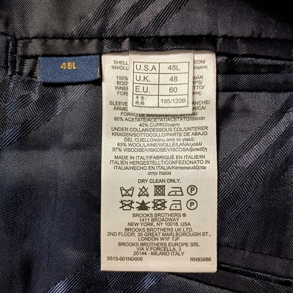 Brooks Brothers Madison Fit Black 100% Wool Blazer 48L‎ Gold Buttons Italy